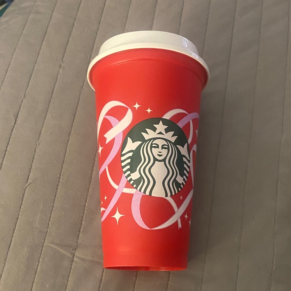 Starbucks Holiday Reusable Red Cup with White Lid and Green Logo